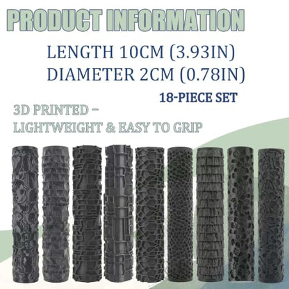 18-Piece Texture Roller Set, Tabletop Terrain Road Pattern Tool - color: Eighteen styles