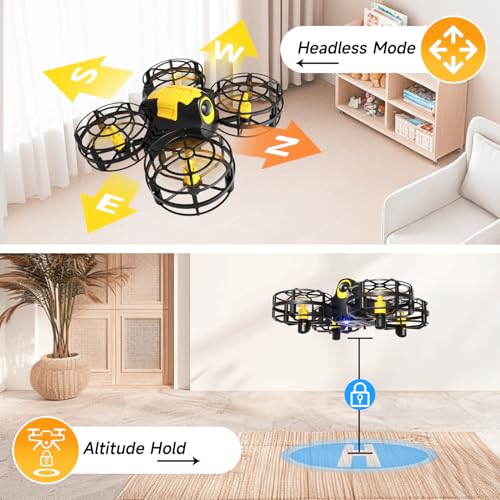 4DRC V18 Mini Kids Drone, Beginner RC Quadcopter with 2 Control Methods, Headless Mode, Auto Hover, 3D Flips, LED Lights, 3 Speeds, 2 Batteries, Fly Toy Gift for Boys