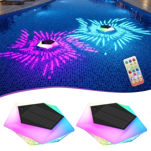 Solar Floating Pool Lights with Remote 2 Pack 7.8 inch Upper and Lower Color Changing Floating Lights for Pool IP68 Waterproof Pool Lights for Party,Wedding,Yard,Garden - color: RGB-2Pack