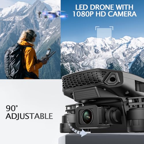 BEZGAR LED Lights Drone with Camera for Adults and Kids Beginners, Black - color: Black