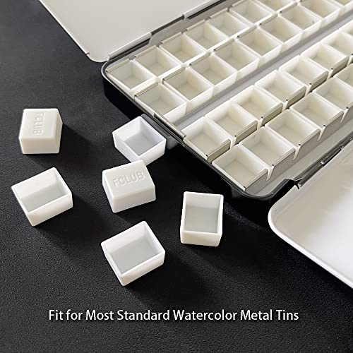 FCLUB 12PCS Refillable Empty Watercolor Half Pans, 2ml - color: White, size: 12 Pieces 2 ml Half Pans