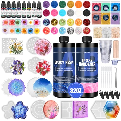 KISREL Epoxy Resin Kit for Beginners, 32oz Resin Kit with Coaster Molds - size: 32oz kit
