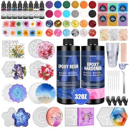 KISREL Epoxy Resin Kit for Beginners, 32oz Resin Kit with Coaster Molds - size: 32oz kit
