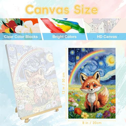 HITO Fox Paint by Numbers Kit for Kids 6-8-12 with Frame Easel 8X12 inch - color: Fox