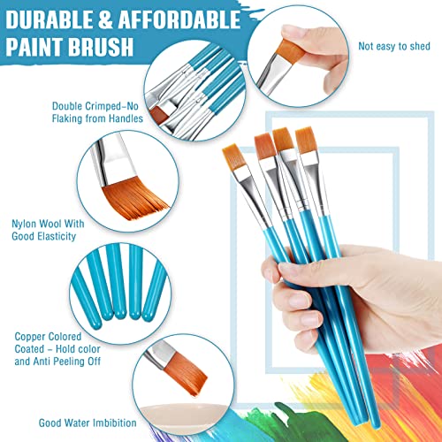 Zonon 30Pcs Paint Brush Bulk Small Flat Tip Acrylic Oil Brush, 1/2'', Blue - size: 1/2''