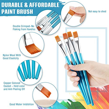 Zonon 30Pcs Paint Brush Bulk Small Flat Tip Acrylic Oil Brush, 1/2'', Blue - size: 1/2''