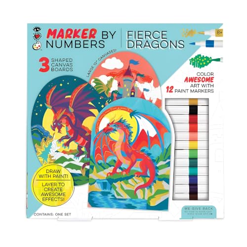 Bright Stripes Marker by Numbers Paint Kit, Fierce Dragons Theme, Ages 8+ - style: Fierce Dragons