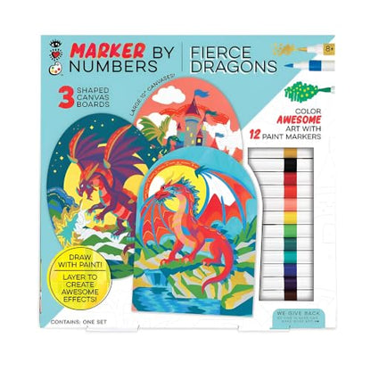 Bright Stripes Marker by Numbers Paint Kit, Fierce Dragons Theme, Ages 8+ - style: Fierce Dragons
