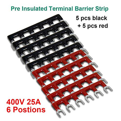 Terminal Block Strip, 6 Circuits 600V 25A, Dual Row Screw, 5 Sets - size: 25A 6P+10pcs Jumpers