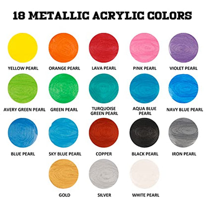 ABEIER Metallic Acrylic Pouring Paint Set, 18 Colors x 2 oz, Pre-Mixed - color: metallic colors
