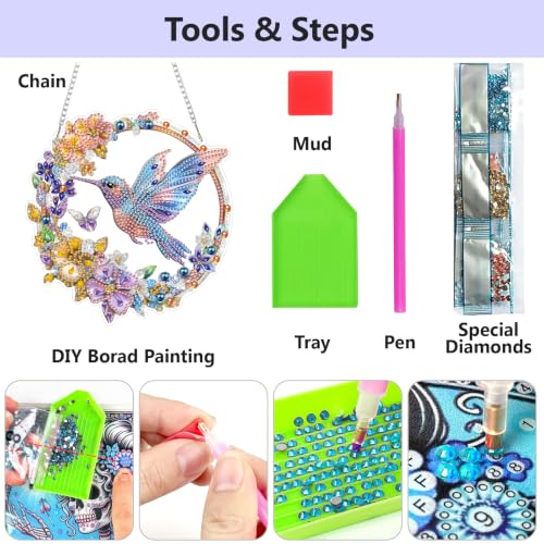 AIBOERL Diamond Art Kits for Adults,Hummingbird Acrylic Hanging Suncatcher - color: DP04439
