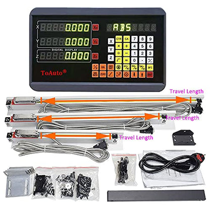 FASTTOBUY Digital Readout 3 Axis DRO + 3pc Linear Scale Glass Sensor 5um Linear Encoder Kit (Customized Size), - size: Customized Size