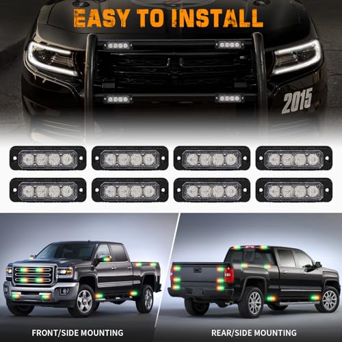 XRIDONSEN 8PCS Sync Grill Strobe Lights 32 LED Amber Green Emergency Lights - color: Amber/Green