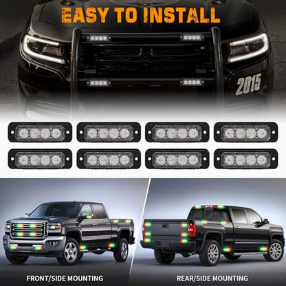 XRIDONSEN 8PCS Sync Grill Strobe Lights 32 LED Amber Green Emergency Lights - color: Amber/Green