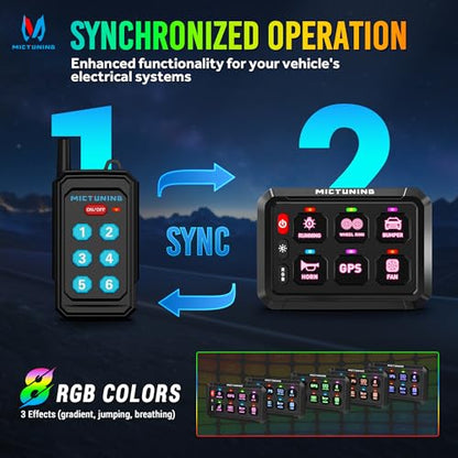 MICTUNING P1Y+ 6 Gang Switch Panel Wireless Remote Control Up to 230FT - color: Remote, size: 6 Gang