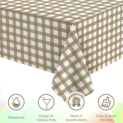 3Pcs Brown Gingham Tablecloths, Checkered Party Table Covers 54x108 In - color: Khaki and White