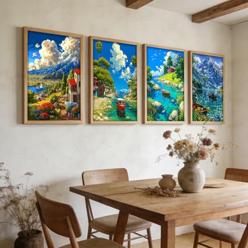 DOTSOPS 4 Pcs Landscape Diamond Painting Kits for Adults Round Full Drill - color: Landscape C