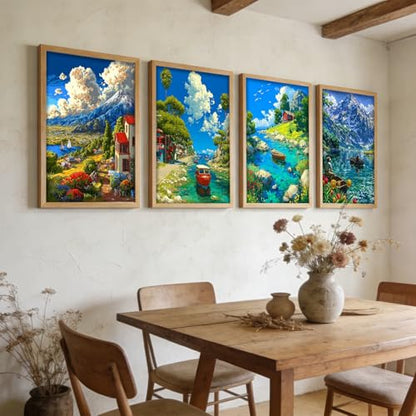 DOTSOPS 4 Pcs Landscape Diamond Painting Kits for Adults Round Full Drill - color: Landscape C
