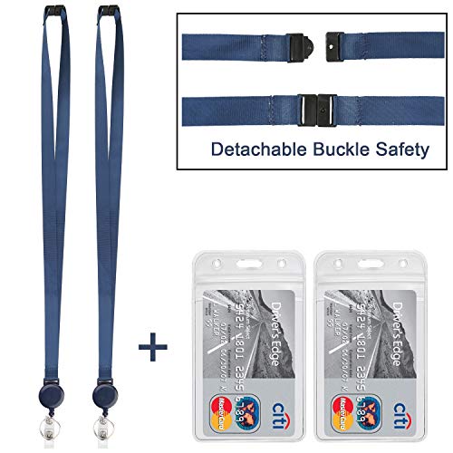 2Pack Retractable Badge Reel with Lanyards and Vertical ID Badge Holders - color: Navy Blue - 2 Pack