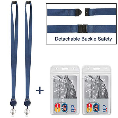 2Pack Retractable Badge Reel with Lanyards and Vertical ID Badge Holders - color: Navy Blue - 2 Pack