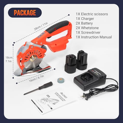 VLOXO Cordless Electric Rotary Scissors Power Fabric Cutter with 2 Battery