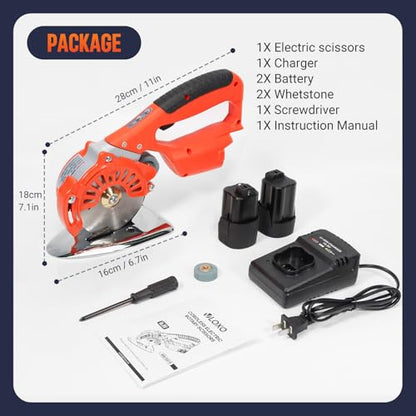 VLOXO Cordless Electric Rotary Scissors Power Fabric Cutter with 2 Battery