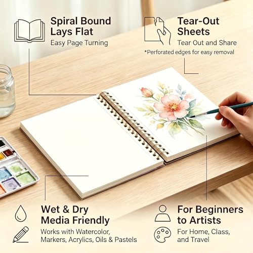 A5 Watercolor Paper Pad, 45 Sheets, 230gsm Cold Press 5.8"X8.3"
