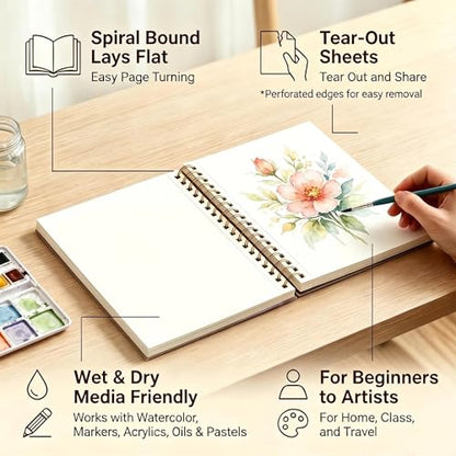 A5 Watercolor Paper Pad, 45 Sheets, 230gsm Cold Press 5.8"X8.3"