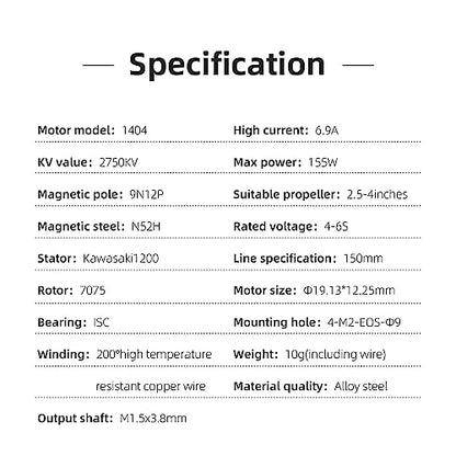 HGLRC Specter 1404 2750KV 4-6S Brushless Motor for FPV Racing Drones(1PCS)