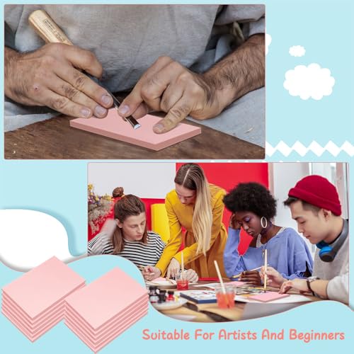 Frienda 40 Pcs Rubber Carving Blocks Linoleum Block 4"x6", Pink - color: Pink