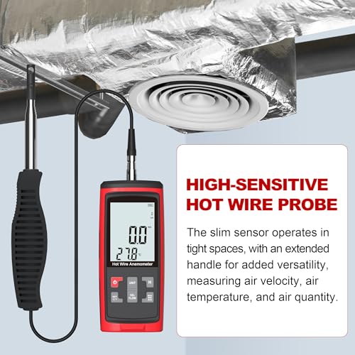 Upgraded Hotwire Anemometer Handheld Anemometer with Telescopic Probe Wind Speed Meter with Software Output for Airflow Air Velocity Temperature CFM Meter Used in HVAC (Model AMF029A) - size: Model 3