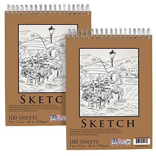 U.S. Art Supply 9"x12" Top Spiral Bound Sketch Book, 100 Sheets Each 2-Pack - size: 9-x-12-inch
