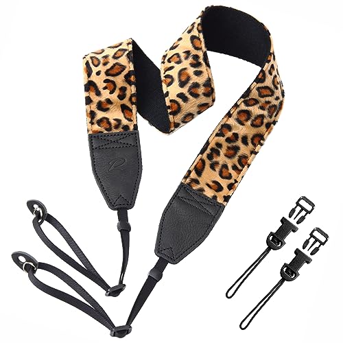 Padwa Lifestyle Leopard Velvet Camera Strap - 2" Double Layer Full Grain Cowhide Leather Head Camera Straps for Photographers,Unique Soft Velvet Fabric with Quick Release fits all Cameras - color: Leopard