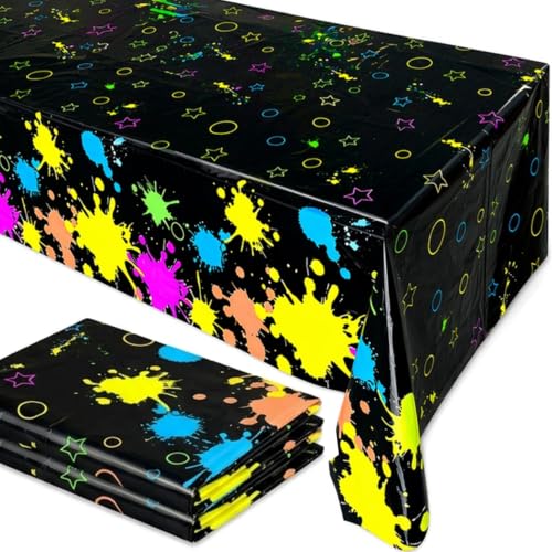 2 Pack Neon Paint Splatter Glow in the Dark Plastic Tablecloth 54x108 Inch - color: Neon Glow Tablecloth