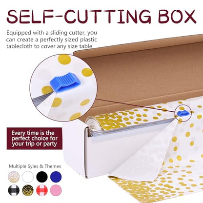 Kesfey White with Gold Dot Plastic Tablecloth Rolls 54 inch X 120ft - color: Black Golden Dot