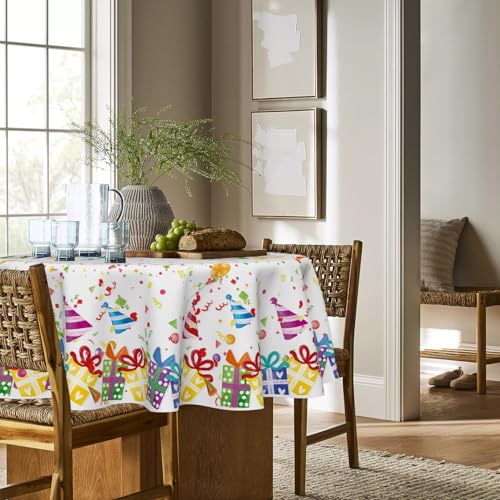 Horaldaily Birthday Tablecloth, 60x60 Inch Round - color: White, size: 60" (Round)