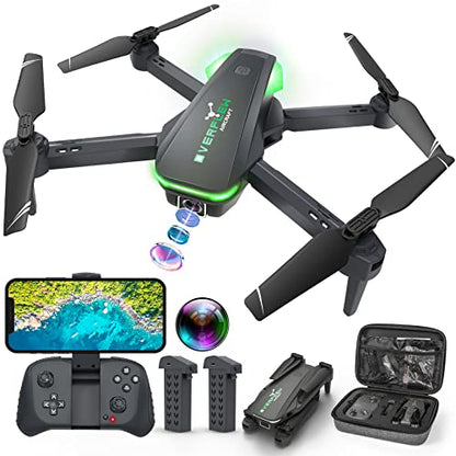 Drone with 1080P Camera for Beginners and Adults, Foldable Remote Control Quadcopter with Voice Control, Gestures Selfie, Altitude Hold, One Key Start, 3D Flips, 2 Batteries, Toy for Beginners - color: Green
