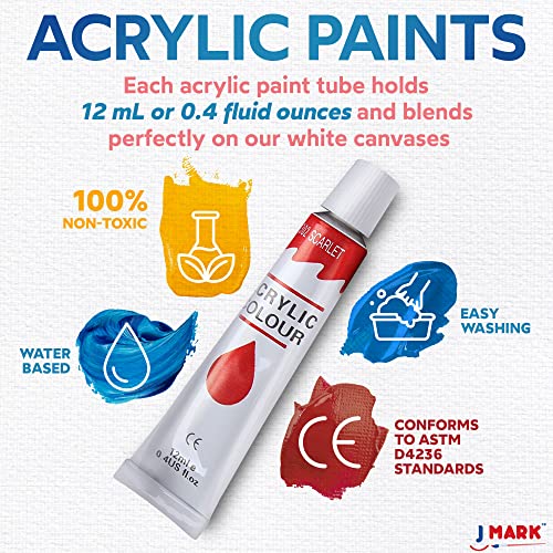 J MARK Paint and Canvas Set – Mini Canvas Acrylic Painting Kit with Wooden Easel, Canvases, Acrylic Paint, Brushes & Palette, Canvas Paint Set, Painting Kit for Adults & Kids - color: 14 Pcs