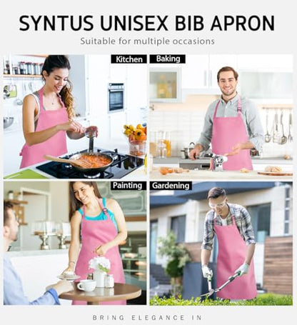 Syntus Apron for Men Women, Adjustable Cooking Kitchen Apron with 2 Pockets - color: Hot Pink, style: 2 Polyester