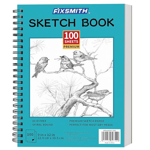 FIXSMITH 9"X12" Sketch Book, 100 Sheets, 68 lb/100gsm Sketchbook, Teal - color: Teal, size: 9"x12"-1 Pack