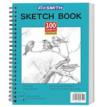 FIXSMITH 9"X12" Sketch Book, 100 Sheets, 68 lb/100gsm Sketchbook, Teal - color: Teal, size: 9"x12"-1 Pack