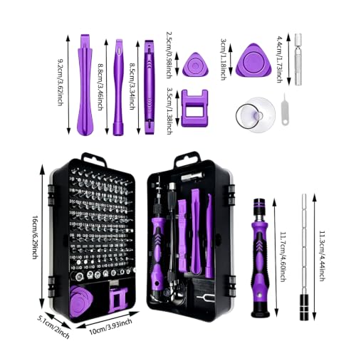 Precision Screwdriver Set, 115 in 1 Electronics Repair Kit, Magnetic Phone Repair Tool Kit with Chrome Vanadium Steel Bits, Purple Multi Function Screwdriver Set for Laptop Computer Watch DIY Repairs