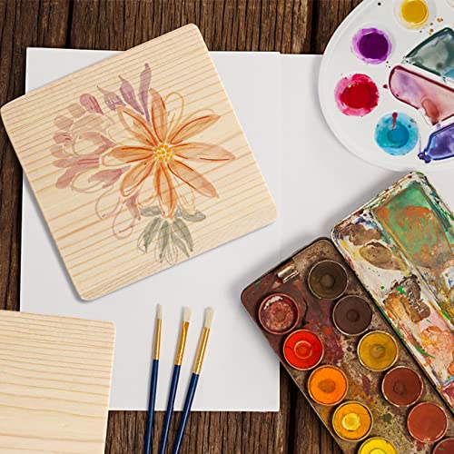 38 Pack Unfinished Wood Coasters, 4 Inch Square Blank Wooden Coasters Crafts Coasters with Non-Slip Silicon Dots for DIY Stained Painting Wood Engraving Burning Home Christmas Decoration
