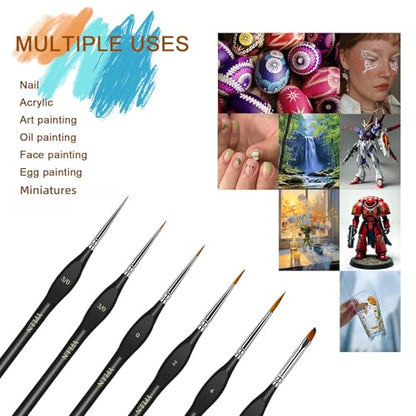 6Pcs Miniature Paint Brushes Set with Triangular Handles - for Acrylics, Oils, Watercolors & Paint by Number, Figurine（2PACK）(Black) - size: 12PCS