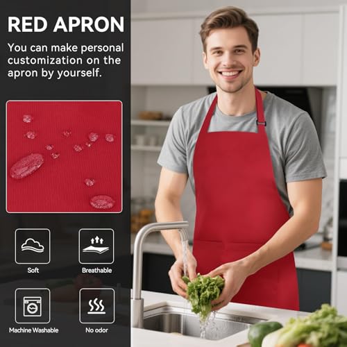 NLUS 2 Pack Kitchen Aprons with 2 Pockets for Women Men, Chef Aprons for Baking BBQ Cooking, Red - color: Chili Red