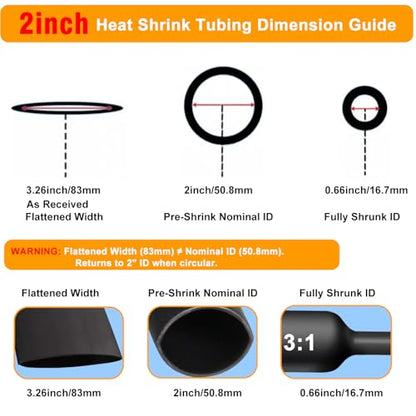 2 Inch Heat Shrink Tubing - 5 Ft 3:1Ratio Waterproof Heat Shrink Tubin - Adhesive Lined,Dual Wall Adhesive Shrinkable Wire Wrap Tube - Black - color: Black, size: 2"(50mm)-5Ft