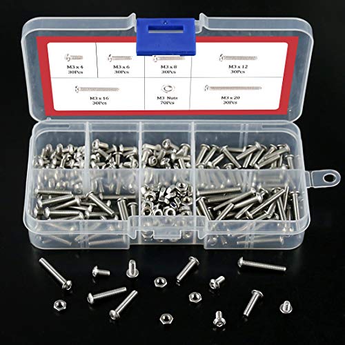 Hilitchi 250-Piece [M3] Stainless Steel Hex Socket Button Head Cap Bolts Screws Nuts Assortment Kit (M3) - color: M3