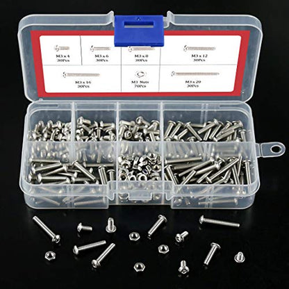 Hilitchi 250-Piece [M3] Stainless Steel Hex Socket Button Head Cap Bolts Screws Nuts Assortment Kit (M3) - color: M3
