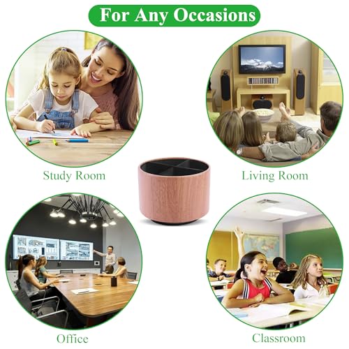 Round Leather Art Supply Organizer,Remote Control Holder,360 Degree Spinning,Multi-Functional Pencil Holder,4 Compartments Desktop Stationary Organizer(1-Thin Wood Ligh Brown) - color: 1-Thin Wood Ligh Brown