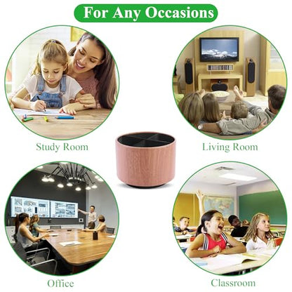 Round Leather Art Supply Organizer,Remote Control Holder,360 Degree Spinning,Multi-Functional Pencil Holder,4 Compartments Desktop Stationary Organizer(1-Thin Wood Ligh Brown) - color: 1-Thin Wood Ligh Brown